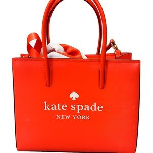 kate spade New York Bright Red Logo Tote with Scarf Detail